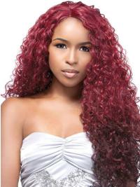 No-Fuss Ombre/2 Tone Long Curly Without Bangs 24" Human Lace Wigs