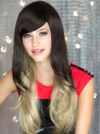 Good Ombre/2 Tone Long Wavy Without Bangs 22" Human Lace Wigs
