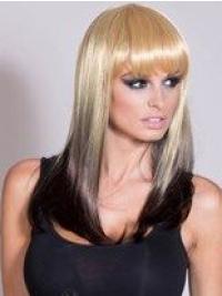 Affordable Ombre/2 Tone Long Straight With Bangs 20" Human Lace Wigs