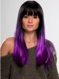 Sassy Ombre/2 Tone Long Straight With Bangs 22" Human Lace Wigs