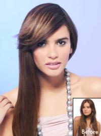 Synthetic Brown Clip On Fringe