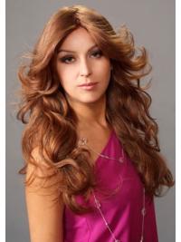 Layered Suitable Wavy Auburn Long Human Hair Lace Front Wigs