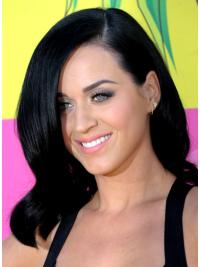 14" Discount Black Shoulder Length Wavy Layered Katy Perry Wigs