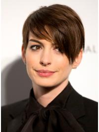 Brown Cropped Straight Boycuts Lace Front 6" Anne Hathaway Wigs