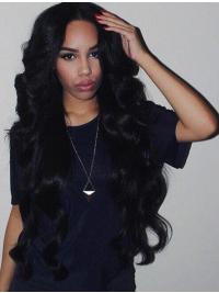 Remy Human Hair 26" Without Bangs Black Wavy 360 Lace Wigs