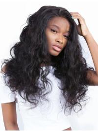 Without Bangs Remy Human Hair 20" Black Wavy 360 Lace Wigs