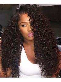 Curly Remy Human Hair 20" Without Bangs Black 360 Lace Wigs