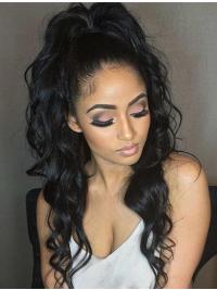 Remy Human Hair 26" Without Bangs Black Wavy 360 Lace Wigs