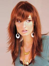 Synthetic Hair UK Auburn Color Long Length Layered Cut With Capless