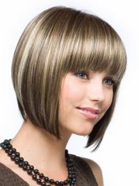 Cheap Synthetic Hair Bobs Cut Straight Style Brown Color Chin Length