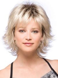 Synthetic Hair Wigs Chin Length With Bangs Blonde Color With Capless