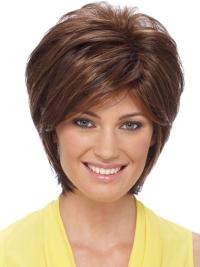Sleek Synthetic Wigs Auburn Color Short Length Layered Style