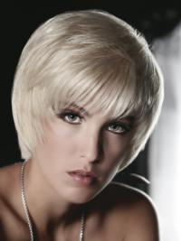 Monofilament Grey Short Straight 8" Platinum Blonde Great Fashion Wigs