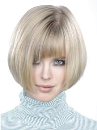 Monofilament Bobs Short Straight 10" Platinum Blonde Style Fashion Wigs